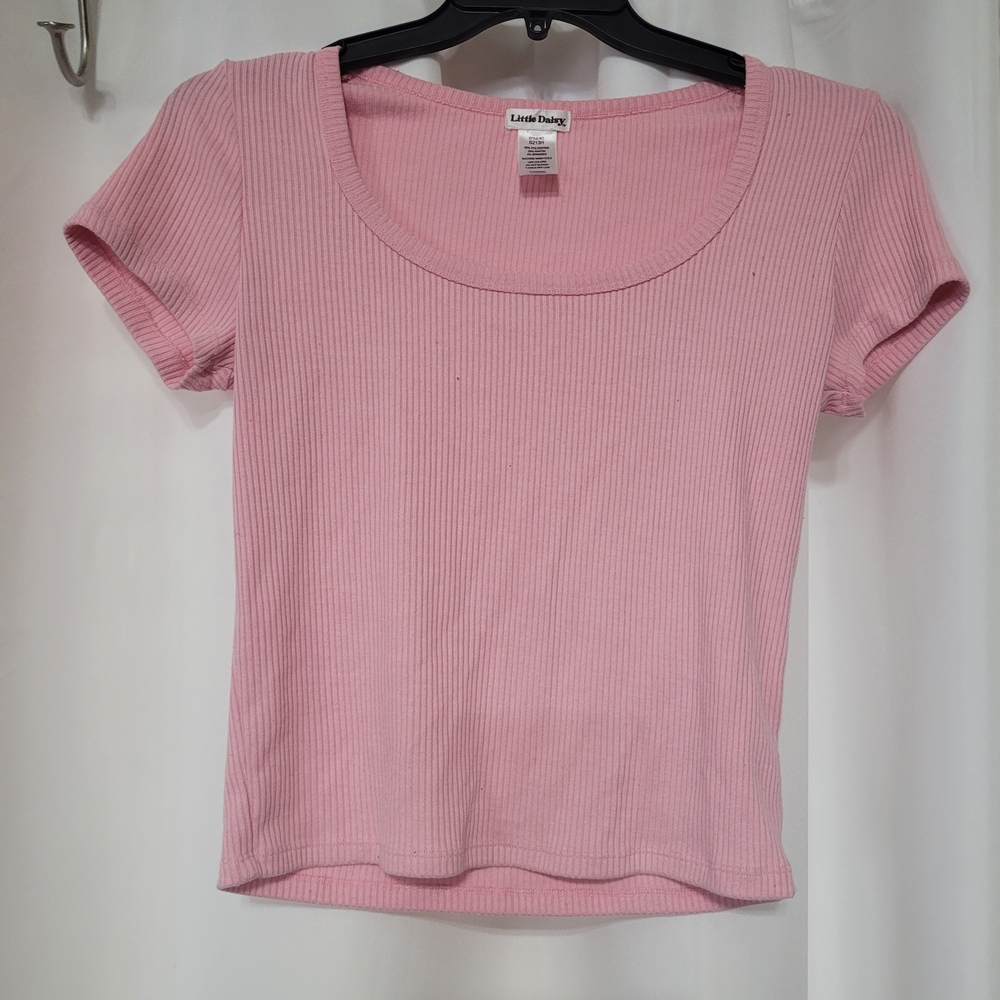 Pink Ribbed Scoop Crop Top